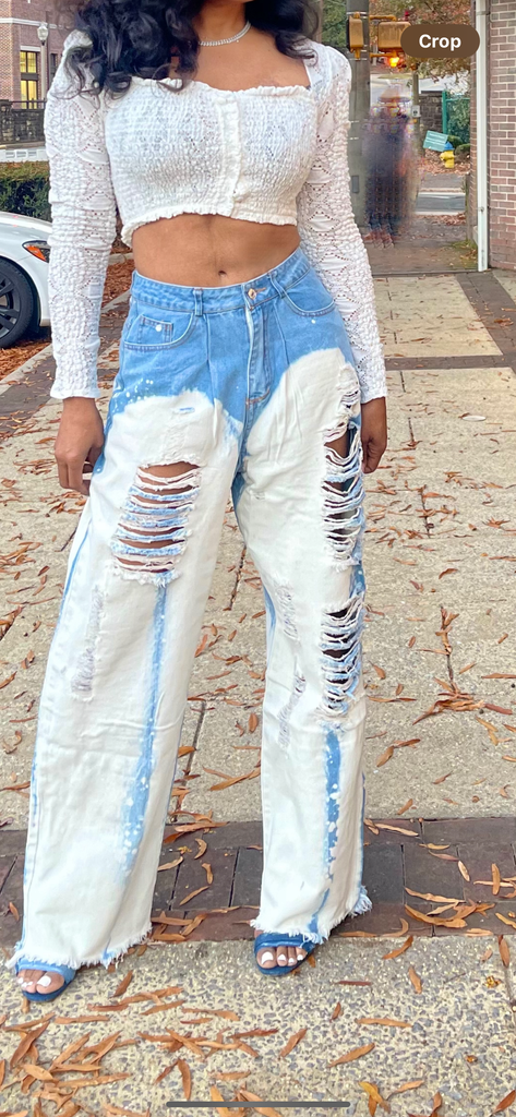 Distressed bleached jeans